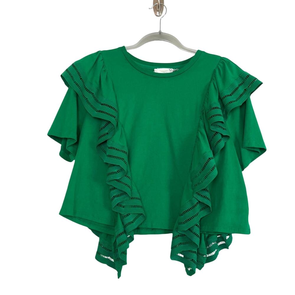 Tuckernuck Green Ruffle Sleeve Blouse